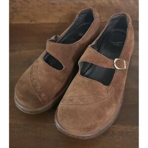 DANSKO Fran Brown Suede Leather Mary Jane Clogs Buckle Women's Size 38 7.5 - 8